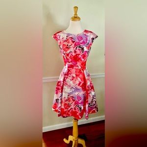 Vince Camuta Pink and Lavender Floral Fit and Flair Dress